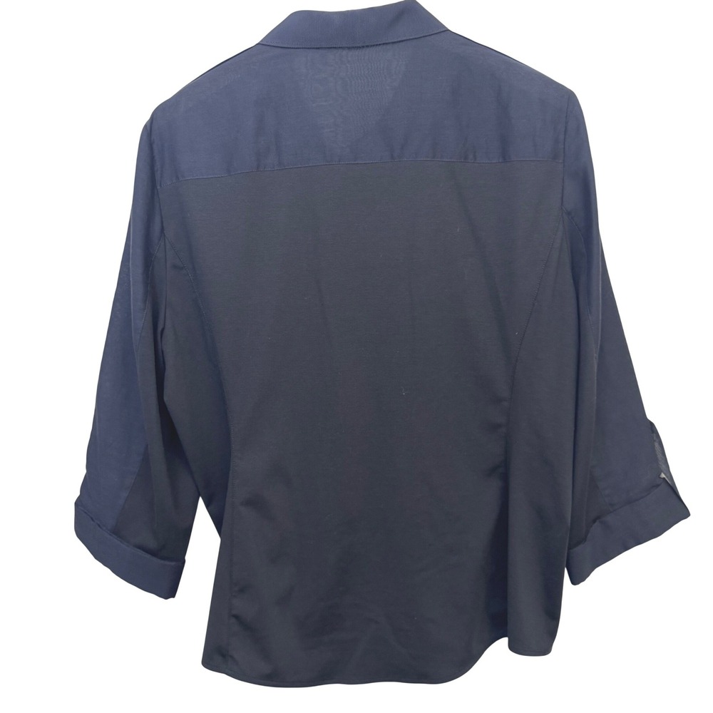Elie Tahari Top XL Navy Blue Silk Cotton Blend Button Down Mixed Media Shirt - Picture 6 of 12